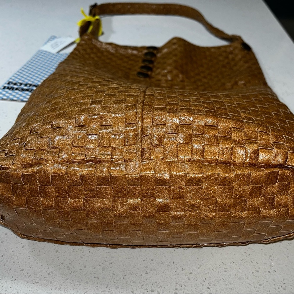 Industry Brand 18”L Woven Tote Bag NWT Brown Faux Leather BasketWeave - Picture 3 of 13